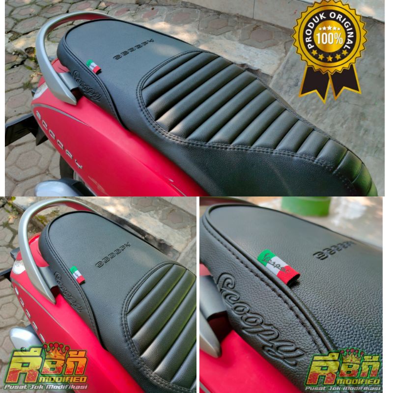 Kulit Jok Motor Scoopy Bahan Sintetis Tebal 1.2 mm Jahitan Siap Pasang