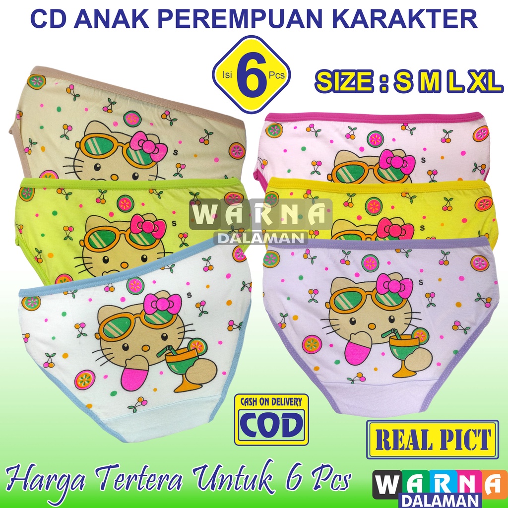 6 Pcs Celana Dalam Anak Cewek Gambar Karakter Kartun di Belakang