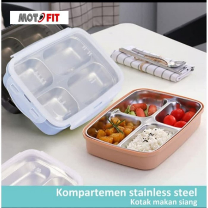 lunch box 1100ml Kotak Makan Siang dengan Stainless Steel 4 sisi kisi