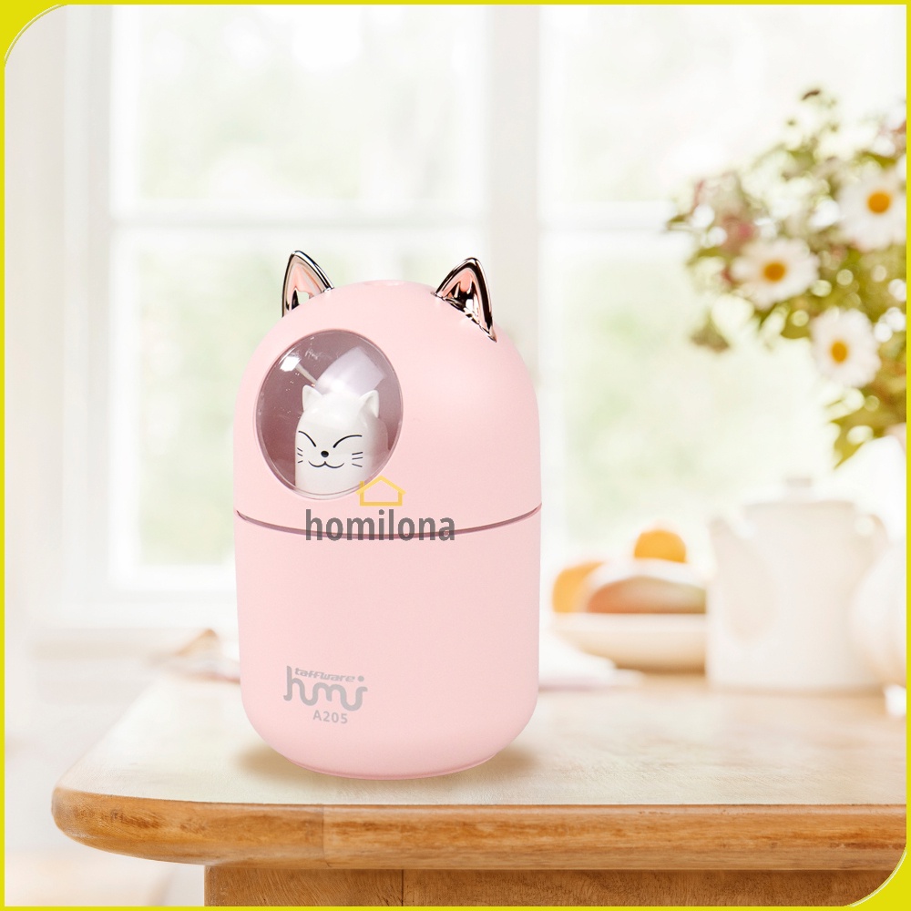 Humidifier Diffuser Aromaterapi Cute Cat Design 300ml - Taffware HUMI A205 White Pink / Alat Pengharum Ruangan Pelembab Udara Minyak Essential Oil Aromatherapy Motif Kucing Lucu