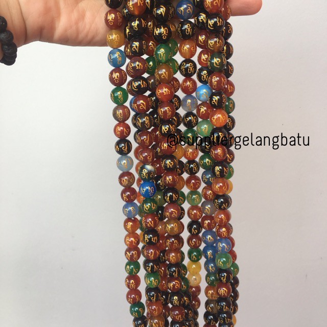 12mm multicolour om mani padme hum tibet renceng batu alam onyx akik bahan gelang kalung viriya doa