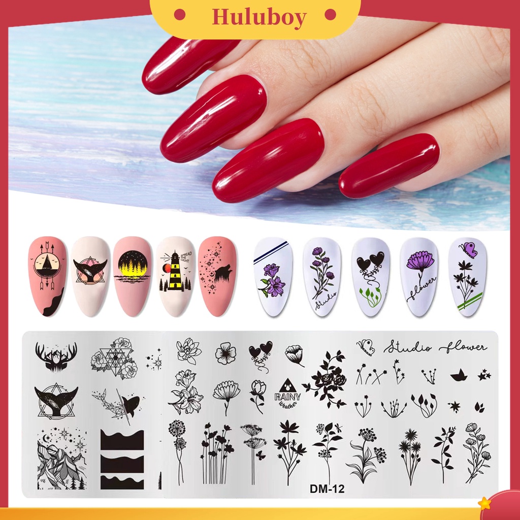 Huluboy Huluboy♡ Plat Stempel Kuku Bahan Stainless Steel Reusable Untuk Nail Art DIY