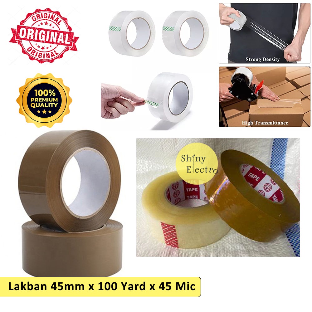 

Lakban 45 mm x 100 Yard x 45 MIC Coklat / Bening Packing Kardus Murah [ Original Premium Quality ] Bahan Micron