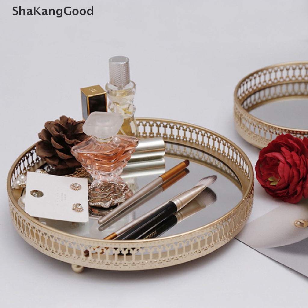 Baki Penyimpanan Perhiasan / Kosmetik Dengan Cermin Bahan Kaca