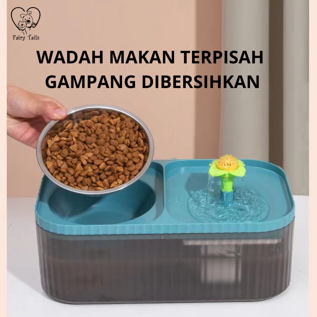 [NEW] Pet Water Fountain Dispenser Tempat Minum dan Wadah Makan Stainless Steel / Double Bowl Air Mancur Otomatis Untuk Kucing dan Anjing Anabul (Flowing Water) 2.5 L