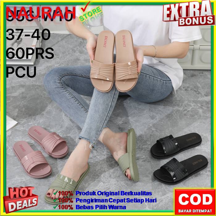 Sendal Slop Wanita Balance 956 W10 Sandal Slop Motif Kerut Glossy 100% Original Import Jelly Nyaman Empuk Anti Slip