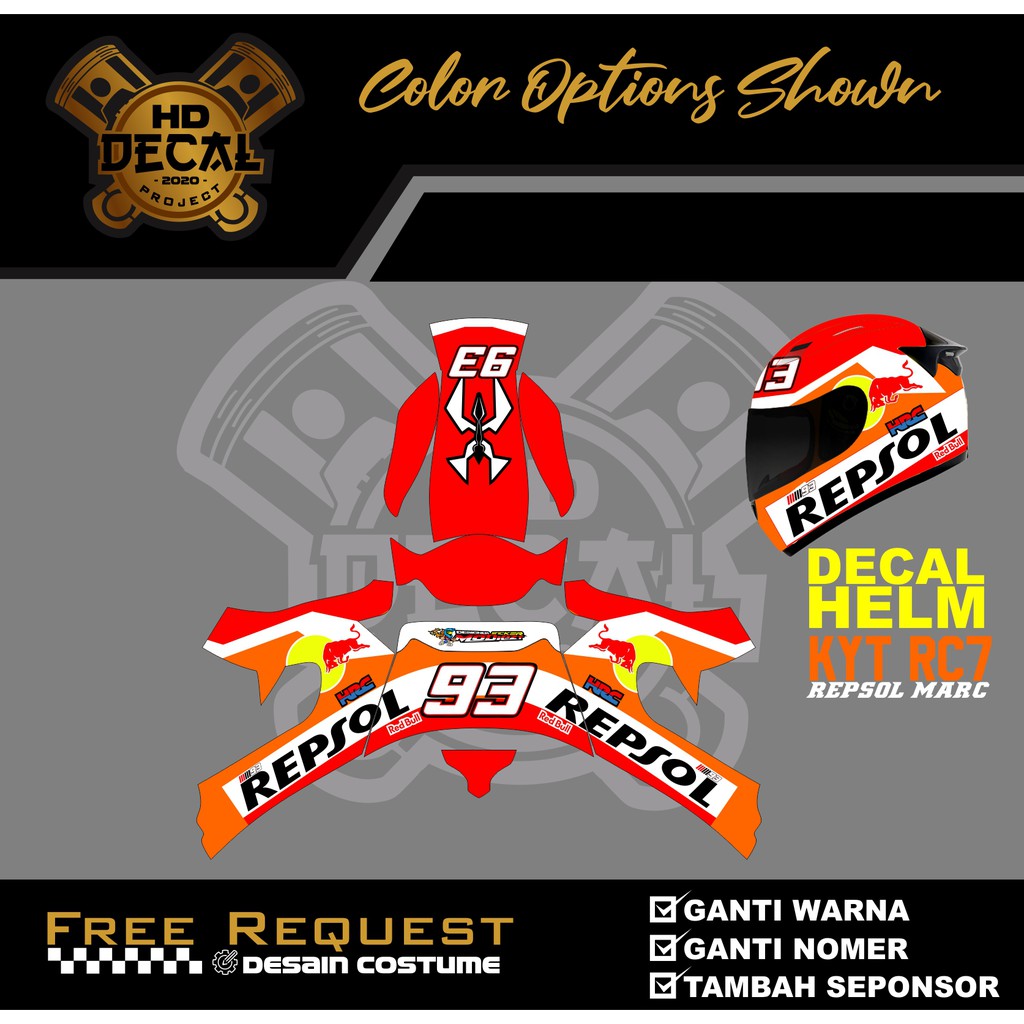 DECAL HELM KYT RC7 motif repsol