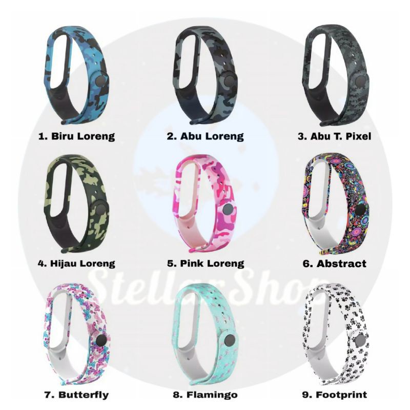 Strap Camouflage Corak untuk Mi Band 5/6 dan Amazfit Band 5 Bahan TPU lembut dan Elastis