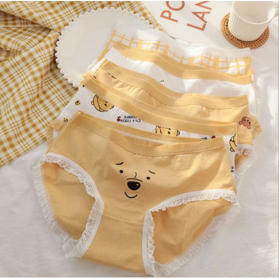 BV.ID CD457 CELANA DALAM POOH KUNING MID WAIST BRIEF MOTIF GARIS CD WANITA BAHAN KATUN MOTIF COD