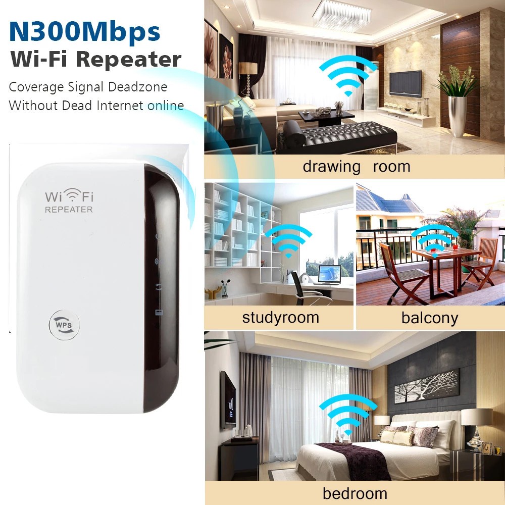 300Mbps Wireless Wifi Repeater, Signal Extender Router, Amplifier dan 2.4G Booster