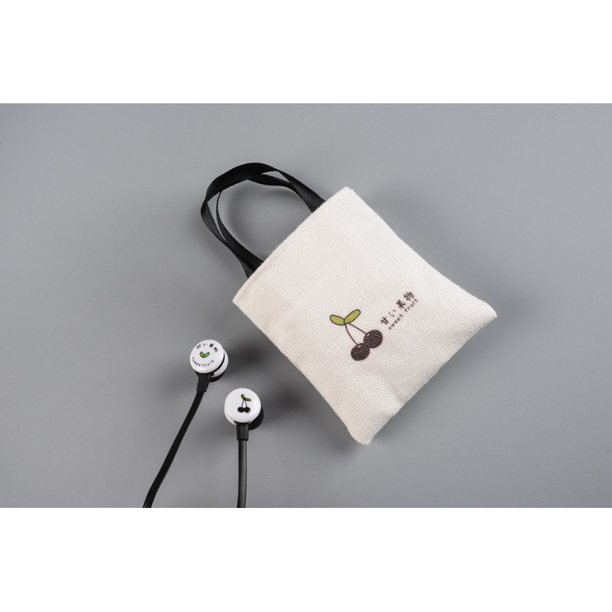 [E-135] Headset Earphone POUCH Buah-buahan / Earphone + Wadah Earphone Motif Buah-buahan Simple Imut