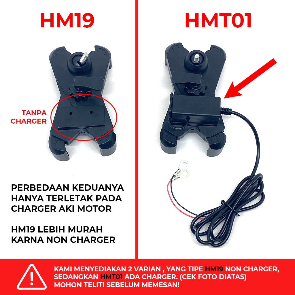 Phone stand holder + USB charger aki tatakan penahan penyangga hp di spion motor stand hanphone anti slip