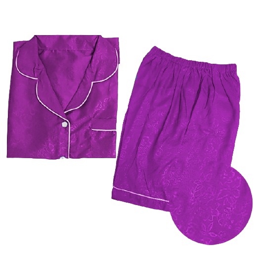 FortKlass PP Piyama Satin Embos Jumbo Baju Tidur Wanita Big Size Lengan Pendek Celana Pendek-1