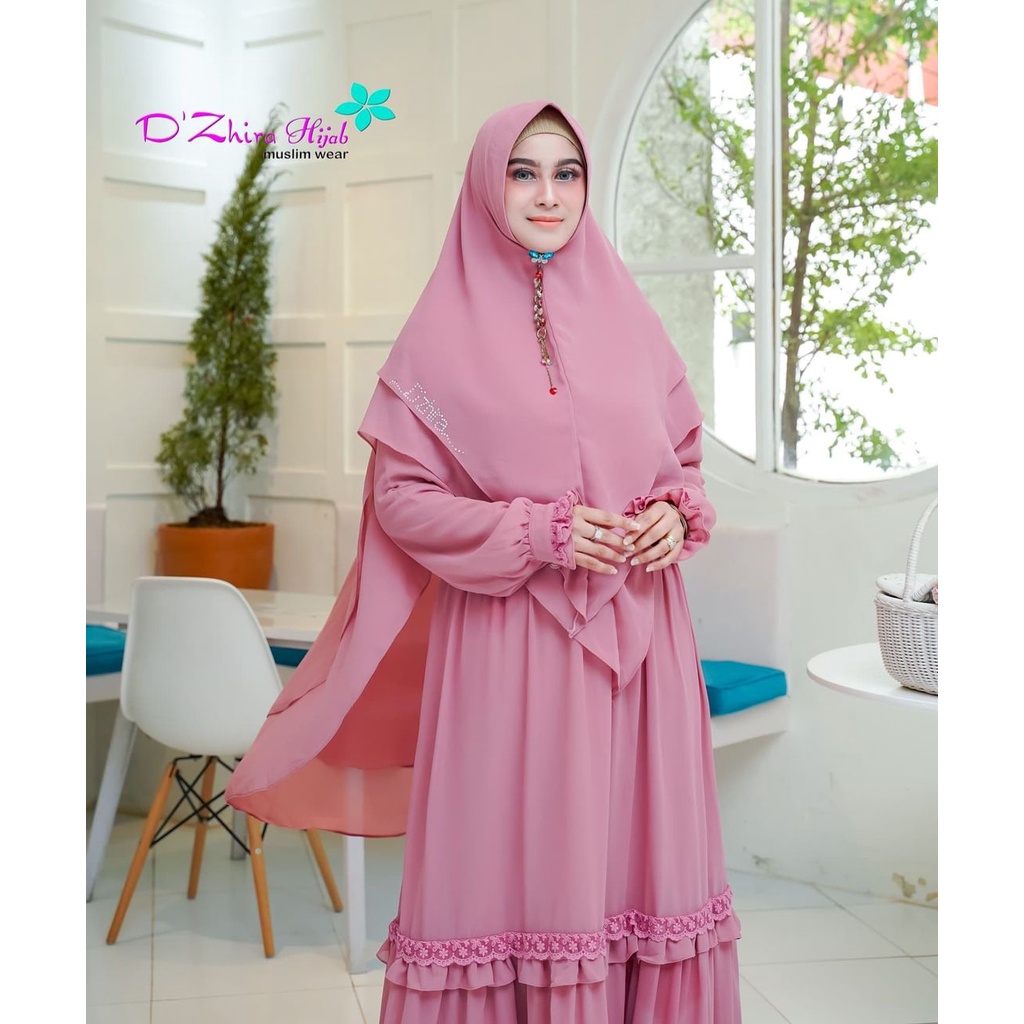 Kinara Syari Gamis Syari Ceruty Ootd Wanita Set Hijab Baju Wanita Jumbo Gamis Renda Setelan Wanita Muslim Mazaya