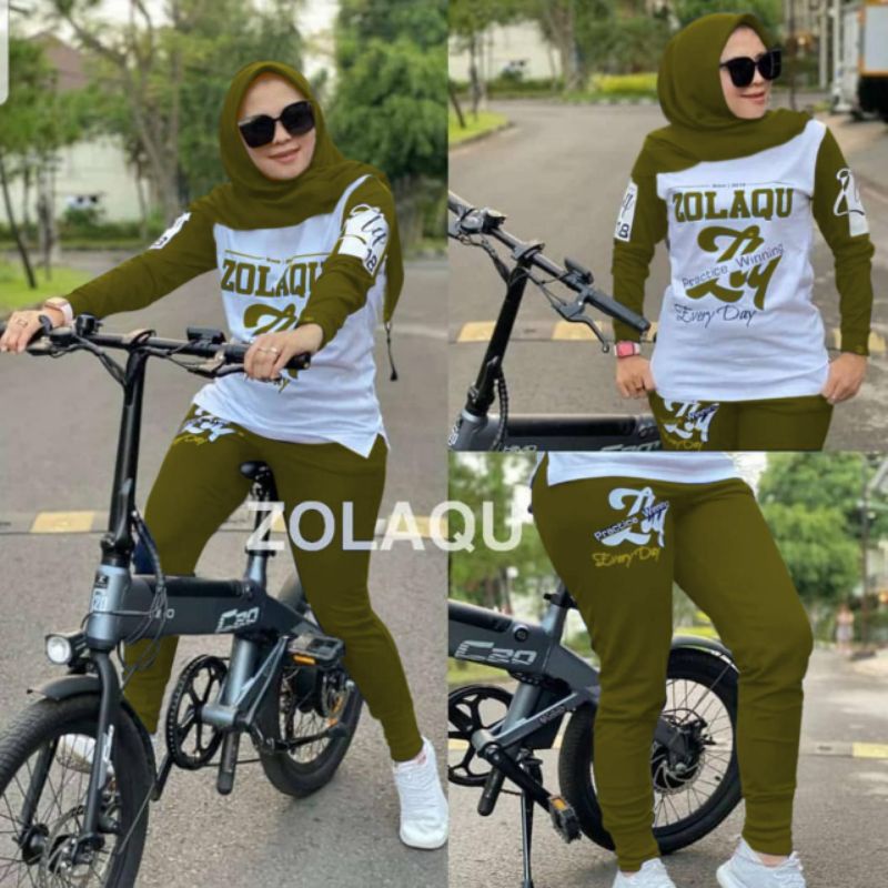 ELDE 12 - (SIZE L , XL , XXL - 3XL) SET ZOLAQU BIKE GOWES SETELAN WANITA BHN BABYTERY APLIKASI SABLON + LEG PJ 95 , STELAN OLAHRAGA MUSLIMAH / STELAN TRAINING / STELAN SERAGAM OLAHRAGA / ZUMBA DANCE