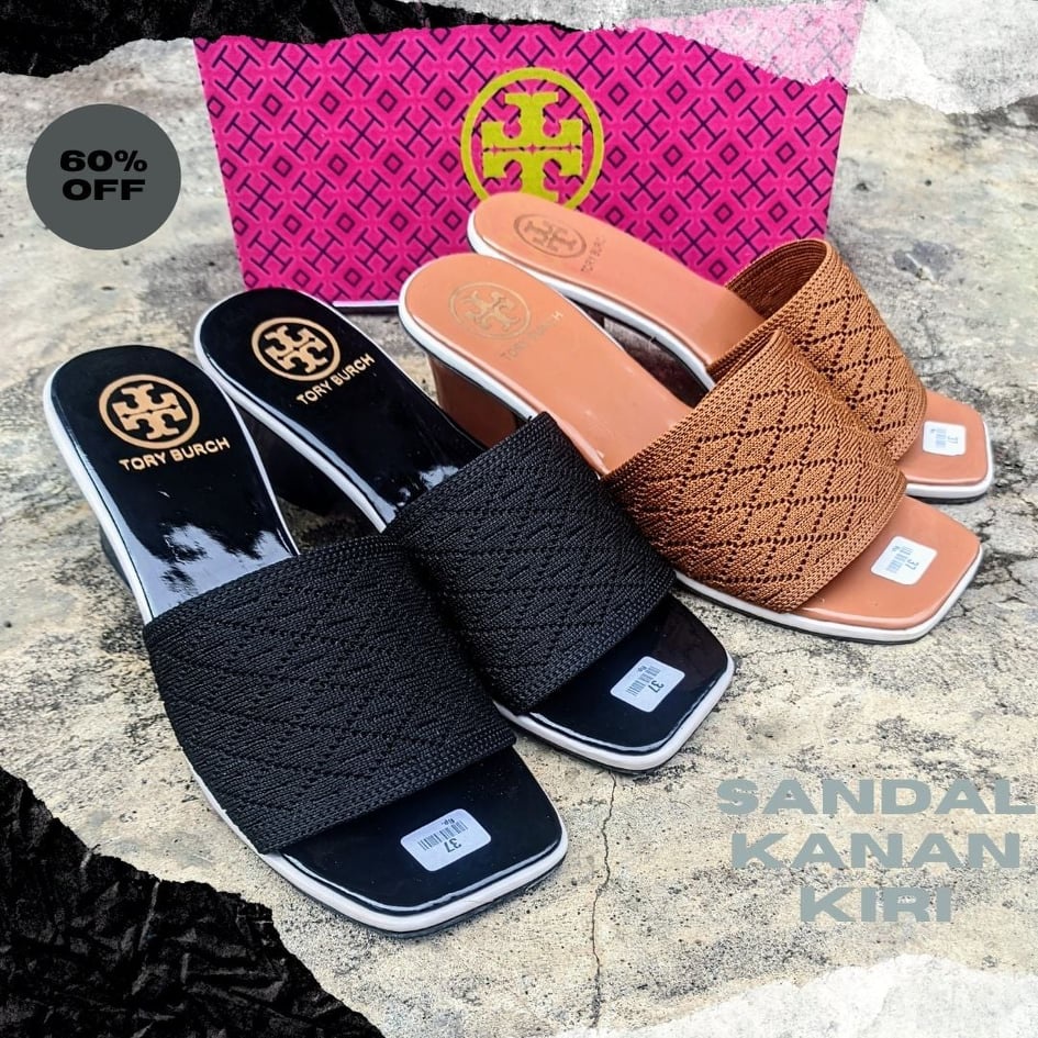 HAK TAHU - Sandal Wanita Hak Tinggi 5 cm Sandal Perempuan Rajut Import Casual Fashion Terbaru Sendal Pesta Party ToryTORY