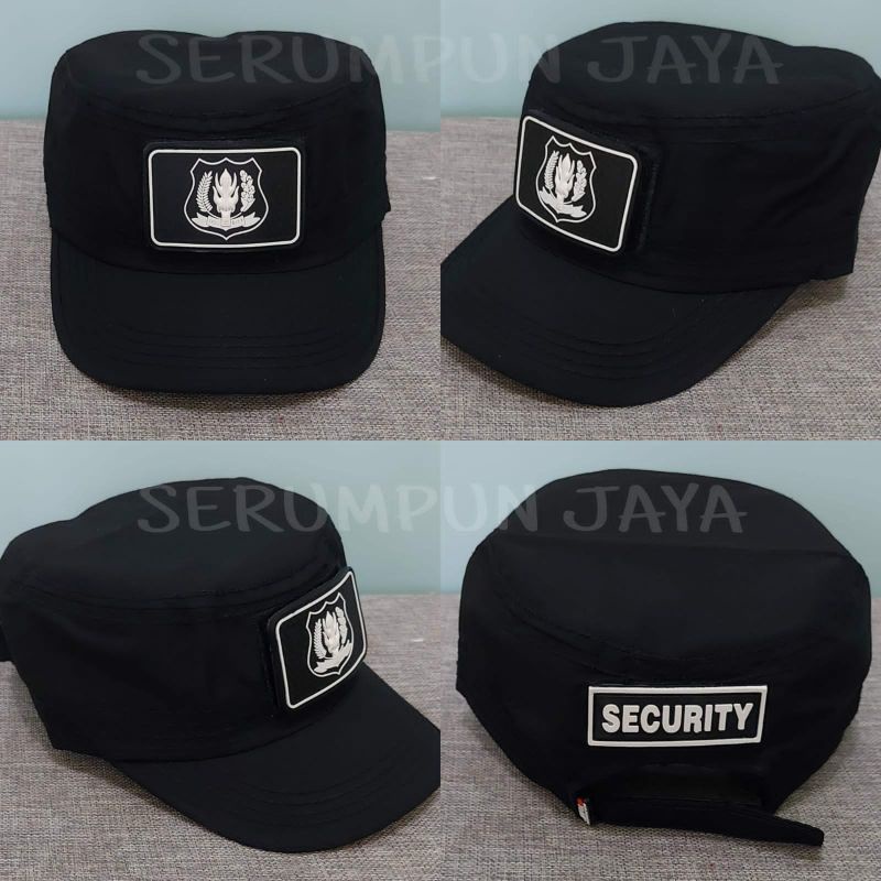 TOPI KOMANDO SECURITY LOGO PUTIH - TOPI KOMANDO SECURITY LOGO PUTIH VELCRO HITAM 2 PATCH