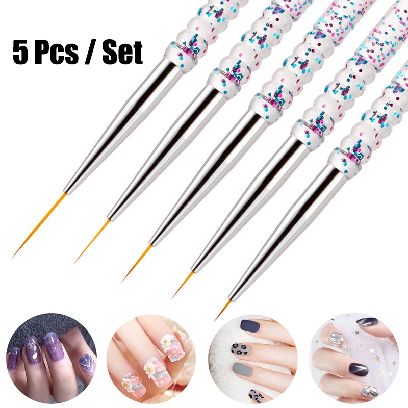 5pcs / Set Brush Nail Art Gagang Akrilik Ultrafine Untuk Kutek Gel UV Manicure DIY