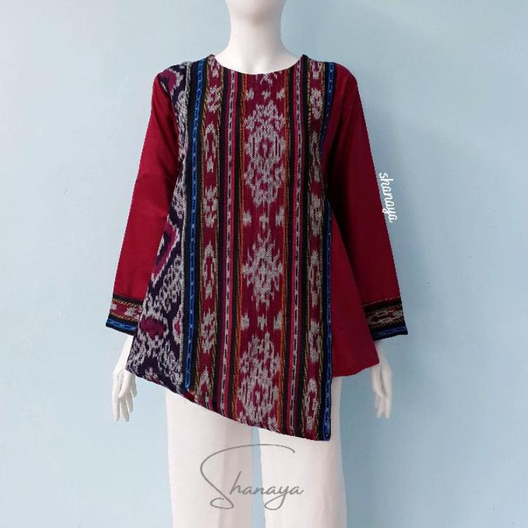 Shanaya Baju Batik Wanita Blus Marun Navy Tenun Belakang Toyobo Batik Kerja Batik Kuliah Resmi Kasua