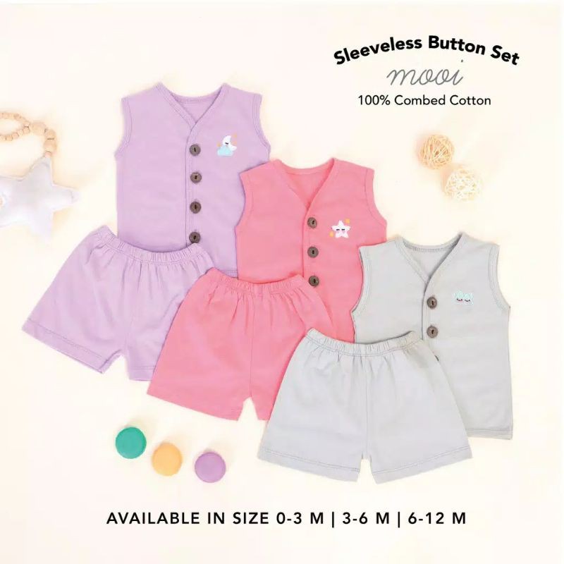 Mooi Sleeveless Button Set Setelan Kutung Bayi Baju Baby Polos Stelan