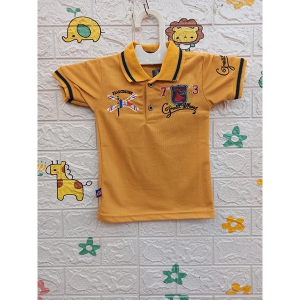KAOS BAJU ANAK POLO BERKERAH USIA 1-5 TAHUN WARNA KUNING KUNYIT GARIS HITAM