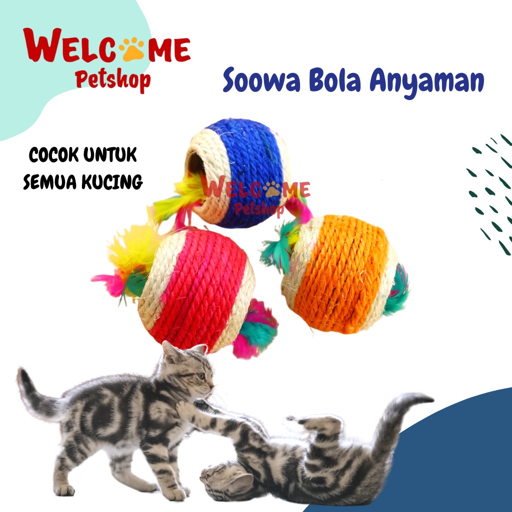 Soowa Bola Anyaman Mainan Kucing Dua Sisi Bulu Cat Toy