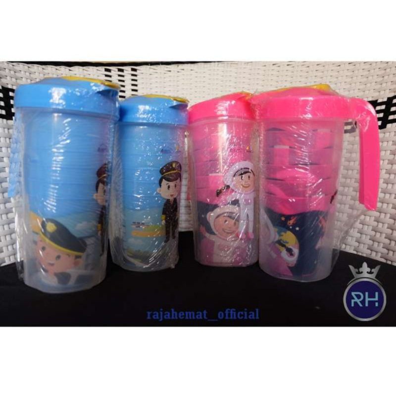 Gelas plastik6pcs + tumbler merek BIGGY Karakter / per Set Gelas 6pcs + Tumbler 1pcs