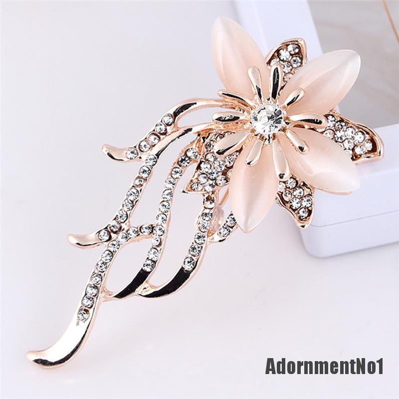 (Adornmentno1) Pin Bros Bunga Opal Hiasan Kristal + Berlian Imitasi