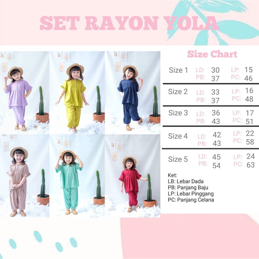 PROMO 7.7 Setelan Anak Rayon Polos Smilee Yola Mix Warna size 1-5Tahun