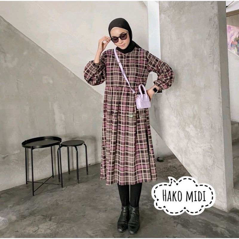 IL - HAKO LONG MIDI / MIDI DRESS MOTIF KOTAK FLANEL / MIDI DRESS WANITA TERMURAH