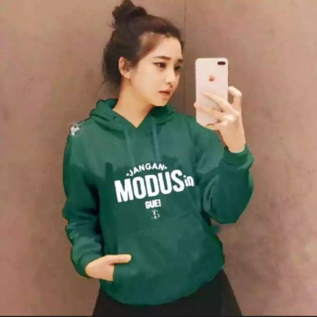 Sweater hoodie wanita JANGAN MODUSIN AKU / TERBARU/ BAHAN BABYTERRY-Hijau army
