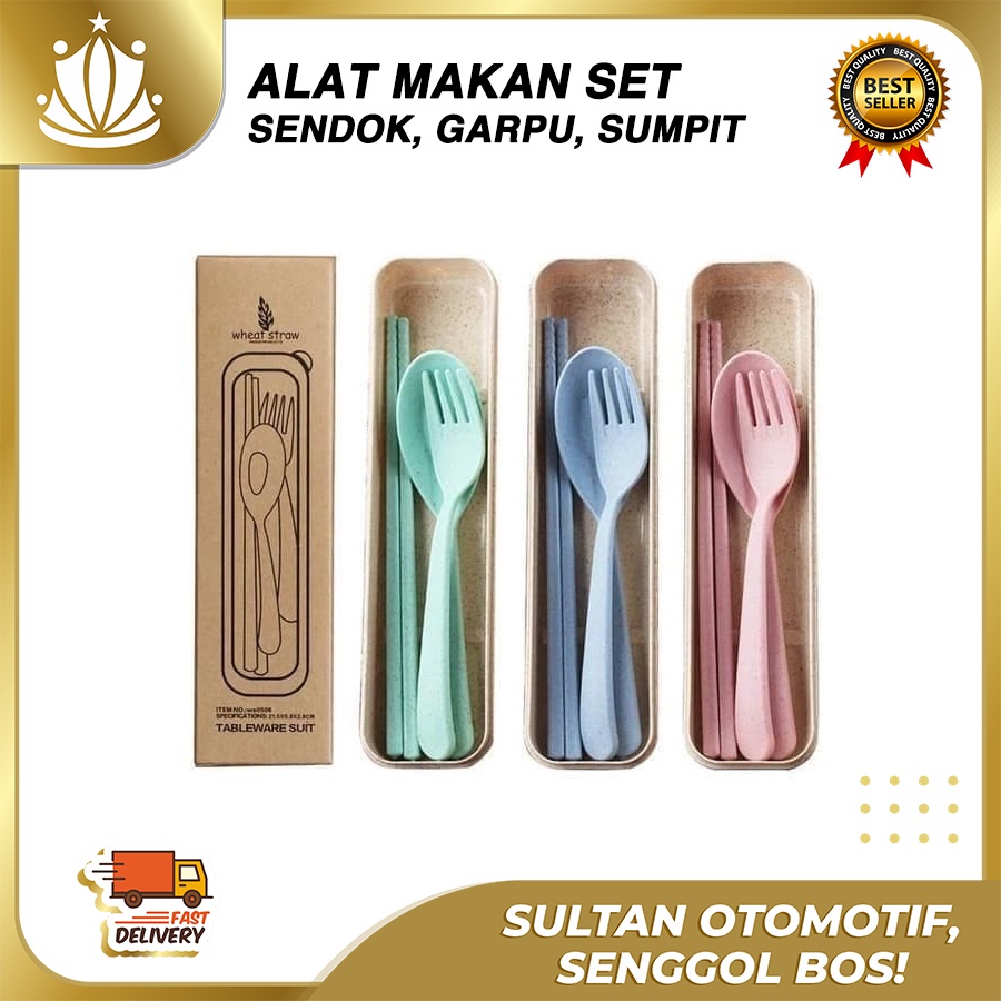 Sendok Garpu Sumpit Set Travel ECO Friendly GANDUM Wheat 3in1 Murah