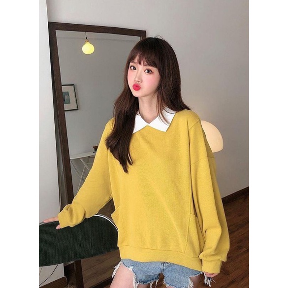 Lutest Oversize Sweater Kerah Wanita Bahan Fleece Korean style