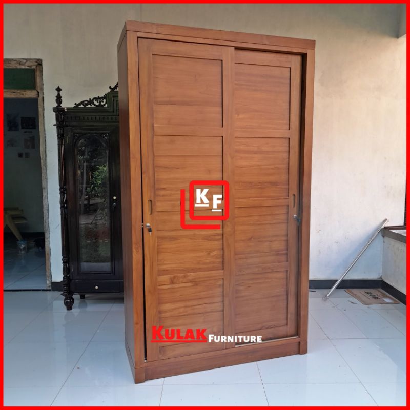 lemari pakaian minimalis 2 pintu kayu jati / lemari baju minimalis pintu 2 kayu jati