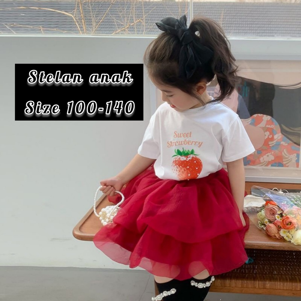 (LOLI-JKT) BS-226 SET ANAK CEWEK IMPORT SWEET STRAWBERRY SIZE 100-140