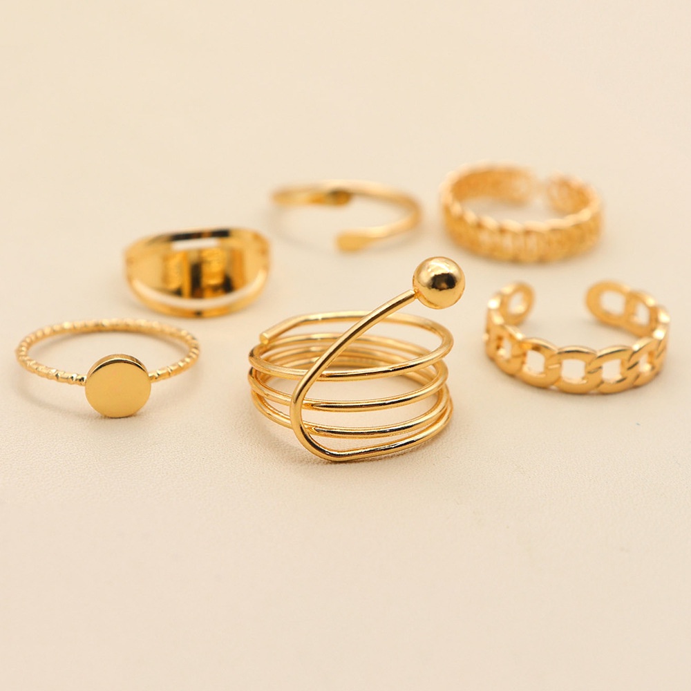 6pcs / set Cincin Bentuk Bola Emas Bahan metal Gaya Eropa Dan Amerika