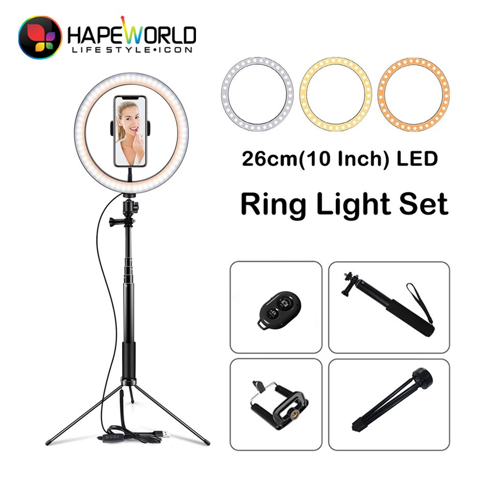 RING LIGHT LED SET 26CM MURAH RING LIGHT + TONGSIS + PHONE HOLDER + TRIPOD + CONTROLLER BLUETOOTH