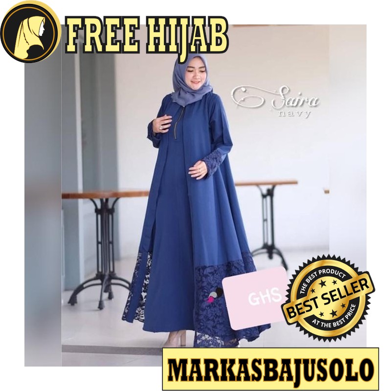 GAMIS SAIRA SABYAN BROKAT KEBAYA DRESS MOSCREPE PREMIUM / GAMIS SYARI MURAH BRUKAT PLISKET BROKAT