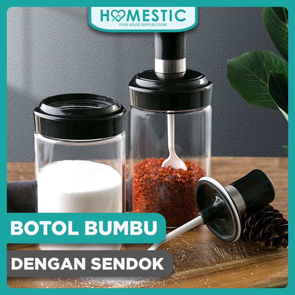 TEMPAT BUMBU DAPUR GULA GARAM SERBAGUNA BOTOL BUMBU DAPUR DILENGKAPI SENDOK - KACA