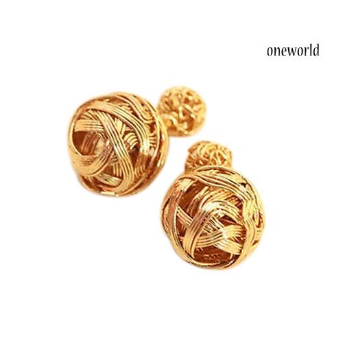 OW@ Women's Fashion Jewelry Double Sides Two Gold Plated Ball Hollowed Studs Earrings