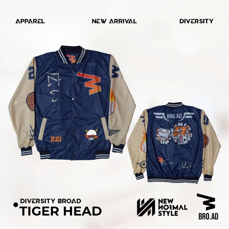 TIGER HEAD SERIES Jaket Baseball Varsity Bomber Vintage Jacket Casual Pria Wanita Cowok Laki Distro Keren Dewasa Terbaru Original