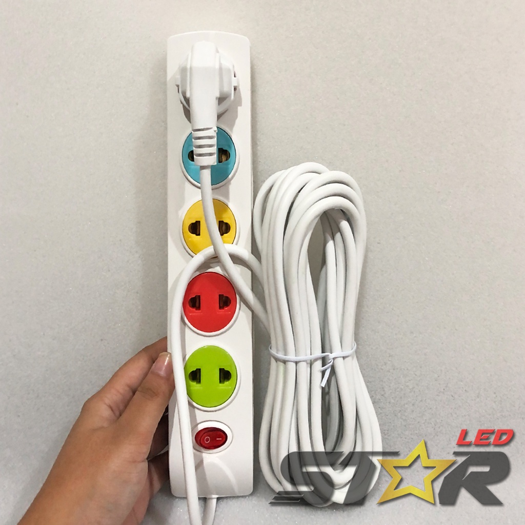 MYVO MSW-L25 Stop Kontak 5 Lubang 5 Meter Kabel Colokan Kuningan Warna Warni Kualitas Terbaik Star LED