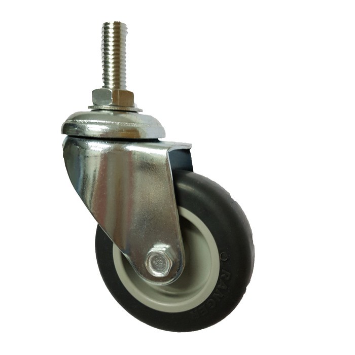 Roda Caster Troli / Trolley Karet Abu 3 Inch Tusuk Drat As Hidup Polos ( Putar ) Ranger Germany