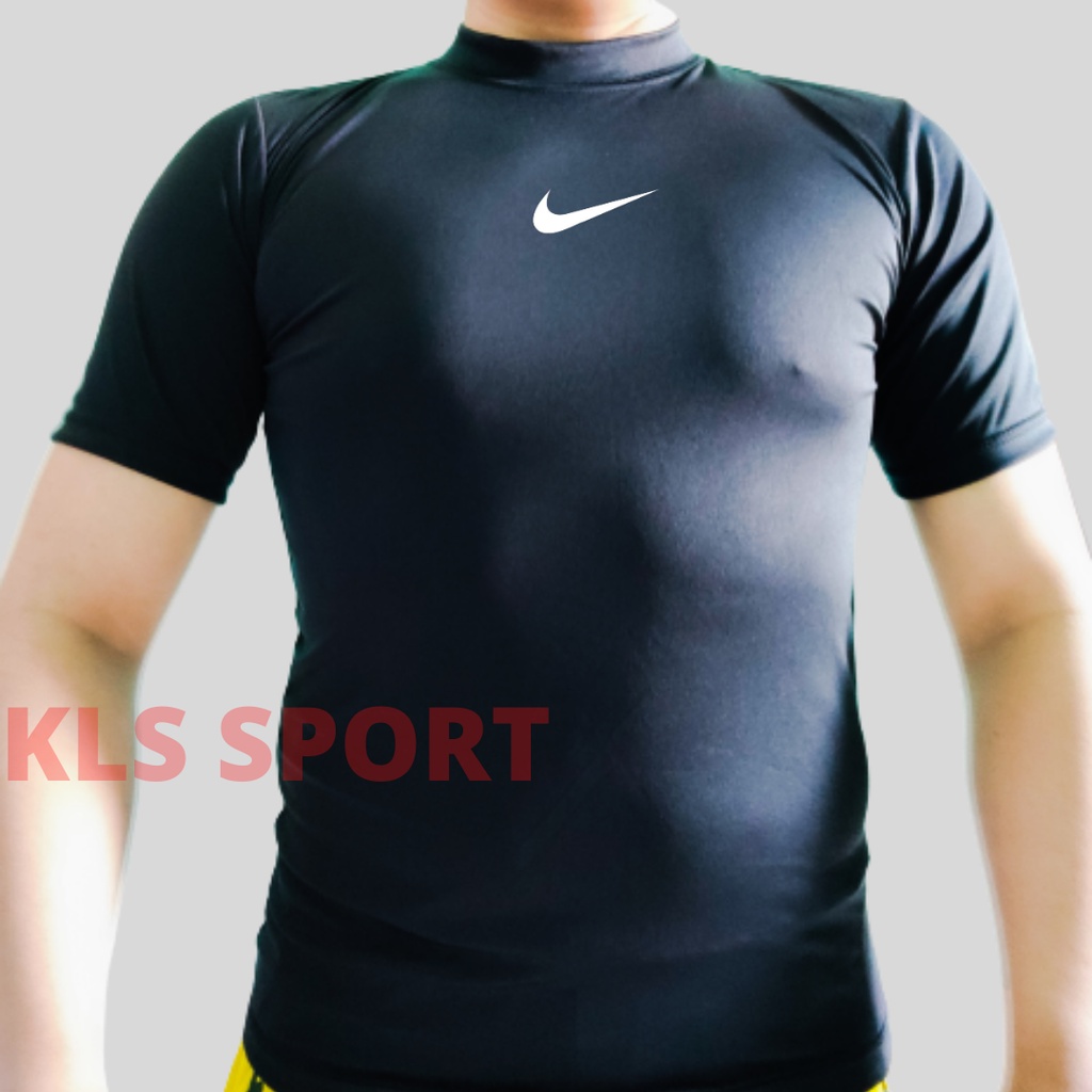 Baselayer Lengan Pendek Short Sleeve Hitam, Manset Pria, Baju Olahraga Futsal Basket Gym Sepakbola-1