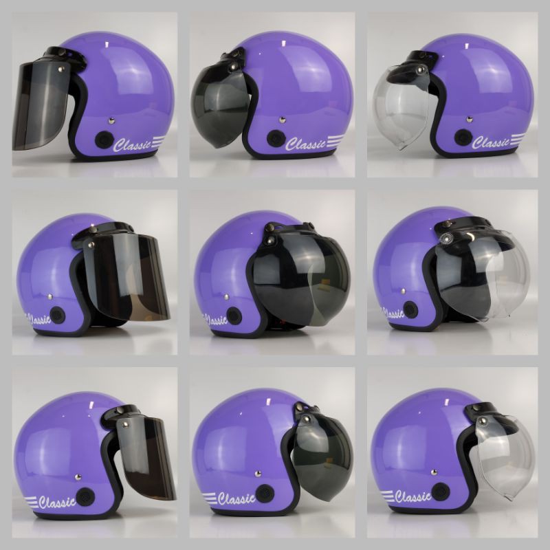 Helm Bogo Wanita Cewek Warna Ungu Pastel Lilac Helm Bogo Purple Kekinian Full Leher SNI