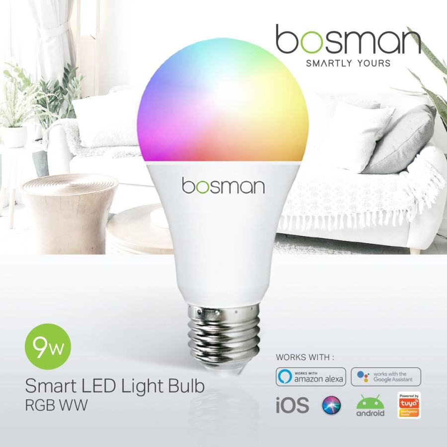 Bosman Smart LED Light Bulb 9W RGBWW - Bohlam WiFi loT Smart Home