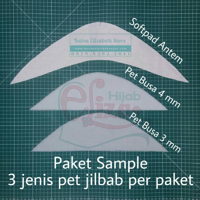 Paket Sample Pet Jilbab (dapat 3 jenis pet: pet antem, pet busa 4 mm dan pet busa 3 mm)
