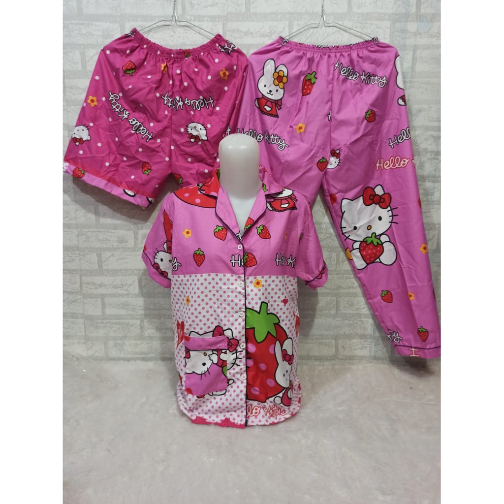 SEASOND IND 3in1 Piyama/Baju Tidur Wanita Dewasa Hello Kitty/L Fit to XL-5