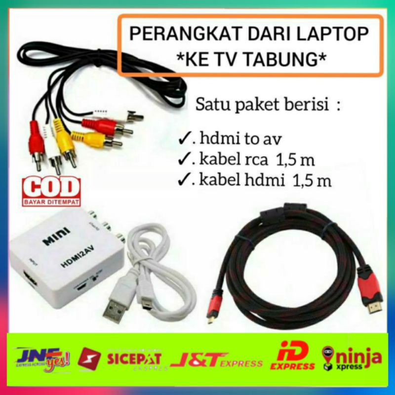 [COD] SAMBUNGAN HDMI UNTUK LAPTOP KE TV TABUNG CONVERTER HDMI TO AV RCA KABEL HDMI KABEL RCA