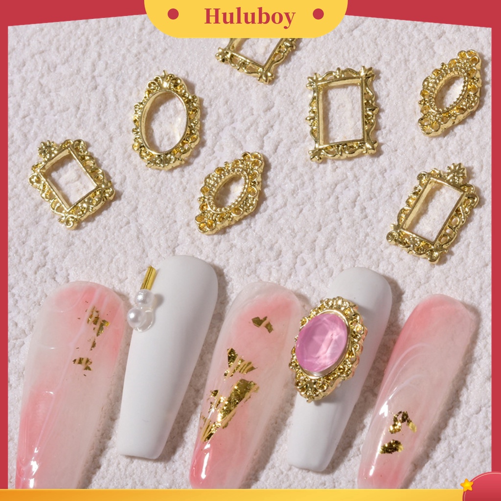 Huluboy Huluboy♡ 5pcs / Pak Ornamen Ukiran Hollow 3D Bahan Alloy Gaya Vintage Untuk Dekorasi Nail Art